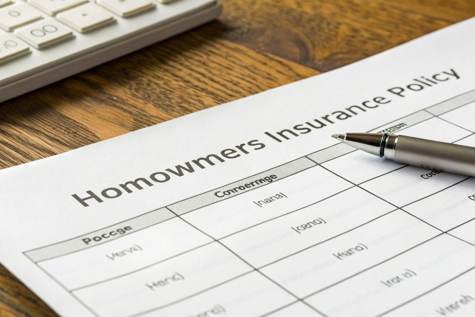 HO-3 insurance policy document on a desk with labeled sections.