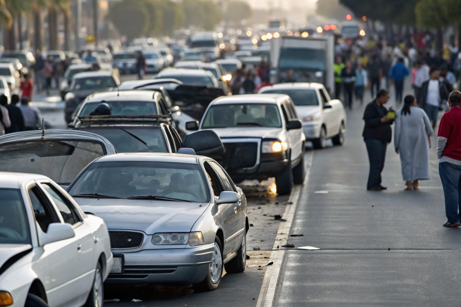 Damaged cars on a Phoenix street, reflecting underinsured auto coverage.