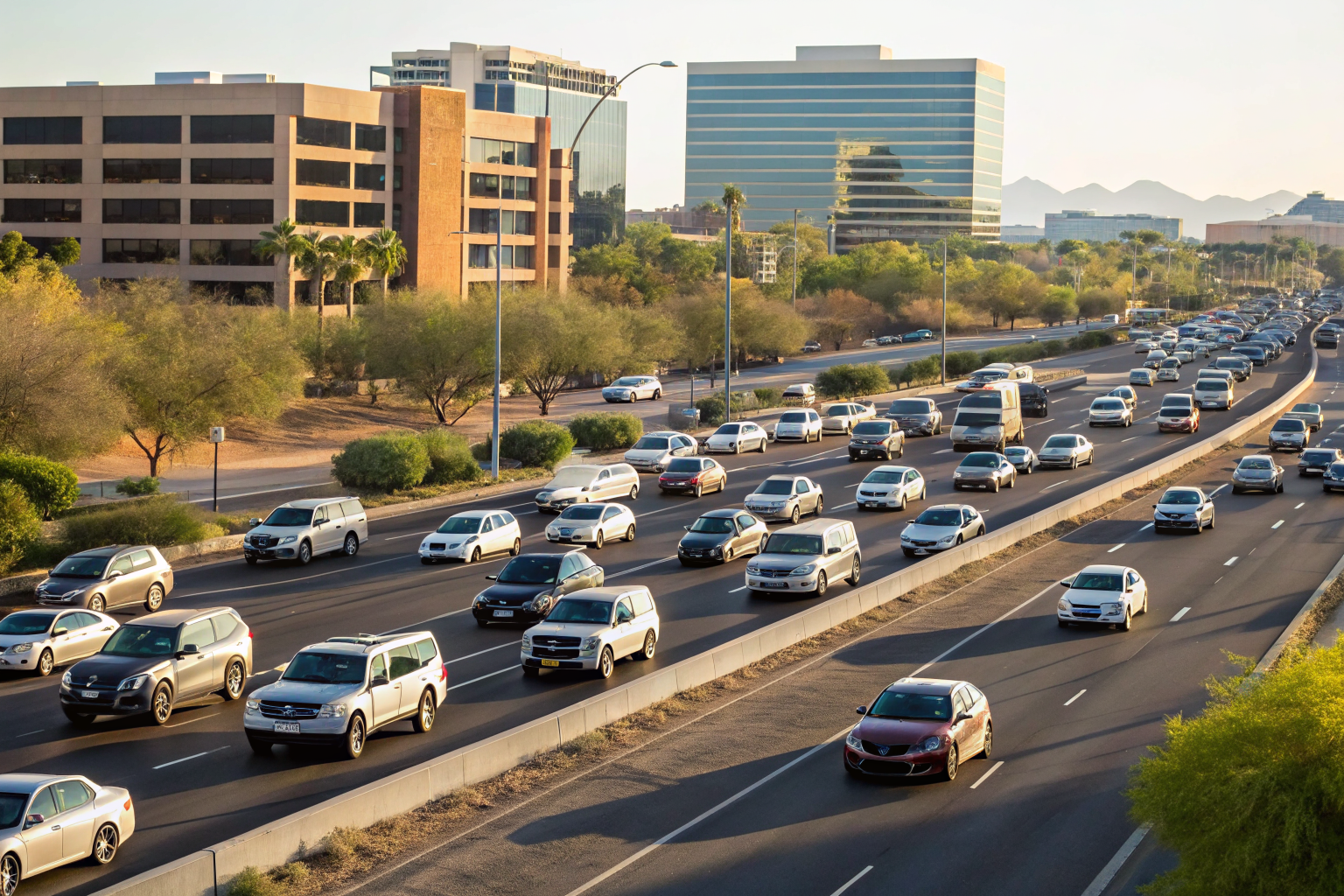 Chandler road with modern cars showing commute density.
