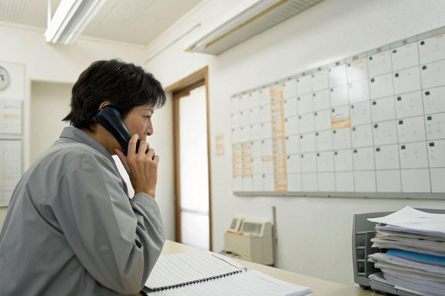 Person calling with accident report document and claim process checklist.
