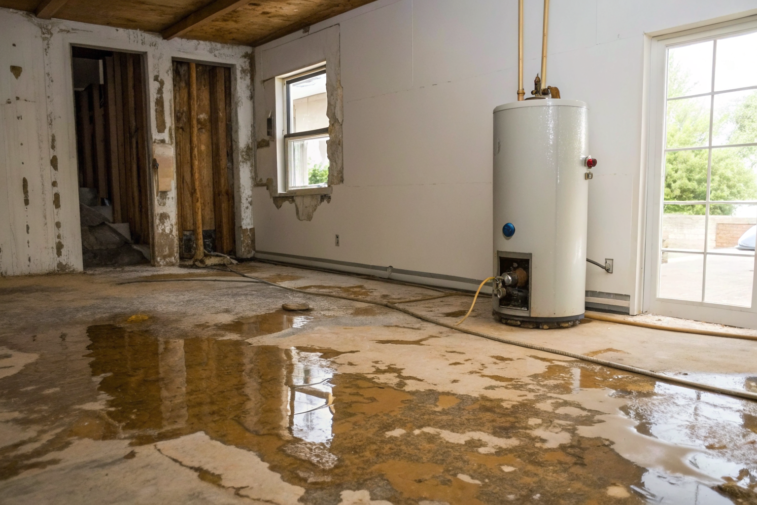 Water-damaged room in Arizona home, signs of water heater issue.
