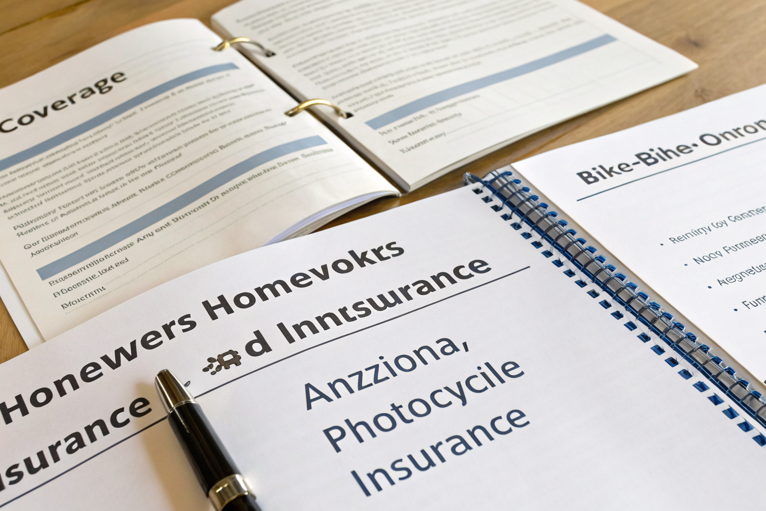 Three policy documents for e-bike coverages on a table.