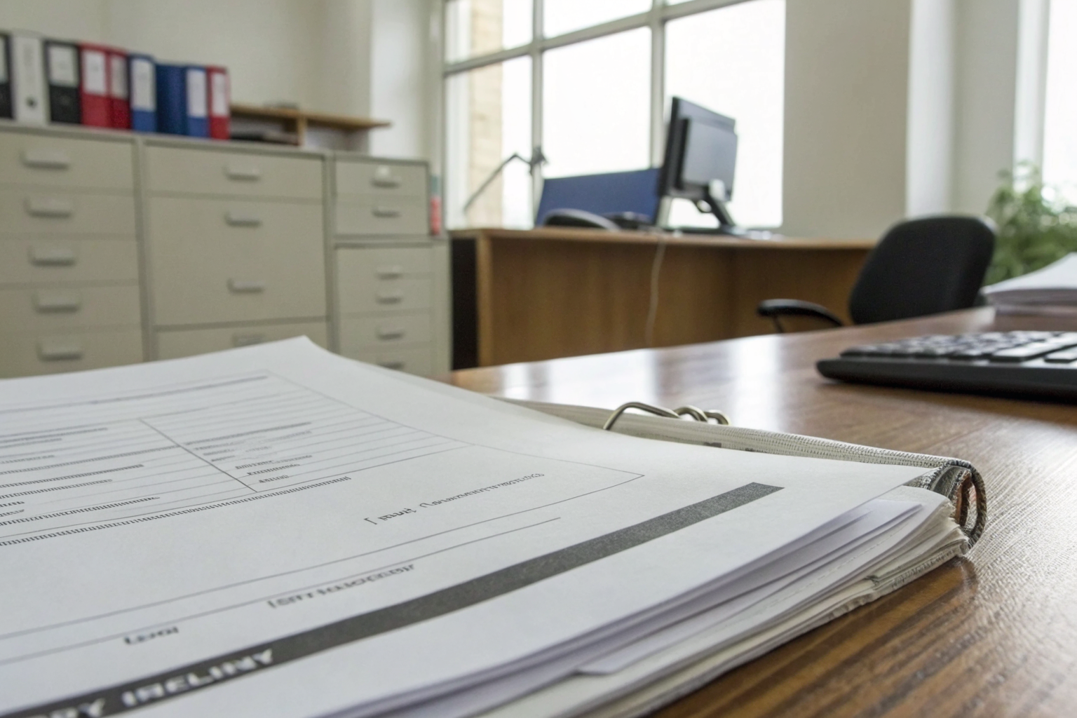 Denied insurance claim document on desk, focusing on roof age issue.