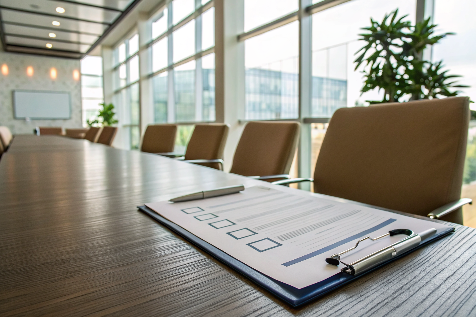 D&O policy checklist in a boardroom.