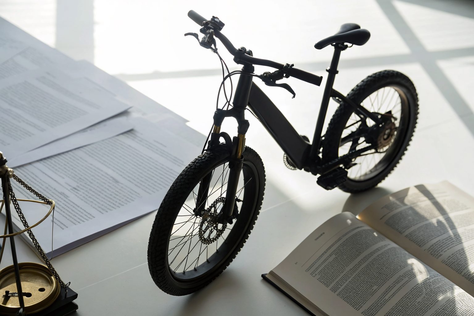 E-bike with Arizona legal documents in the background.