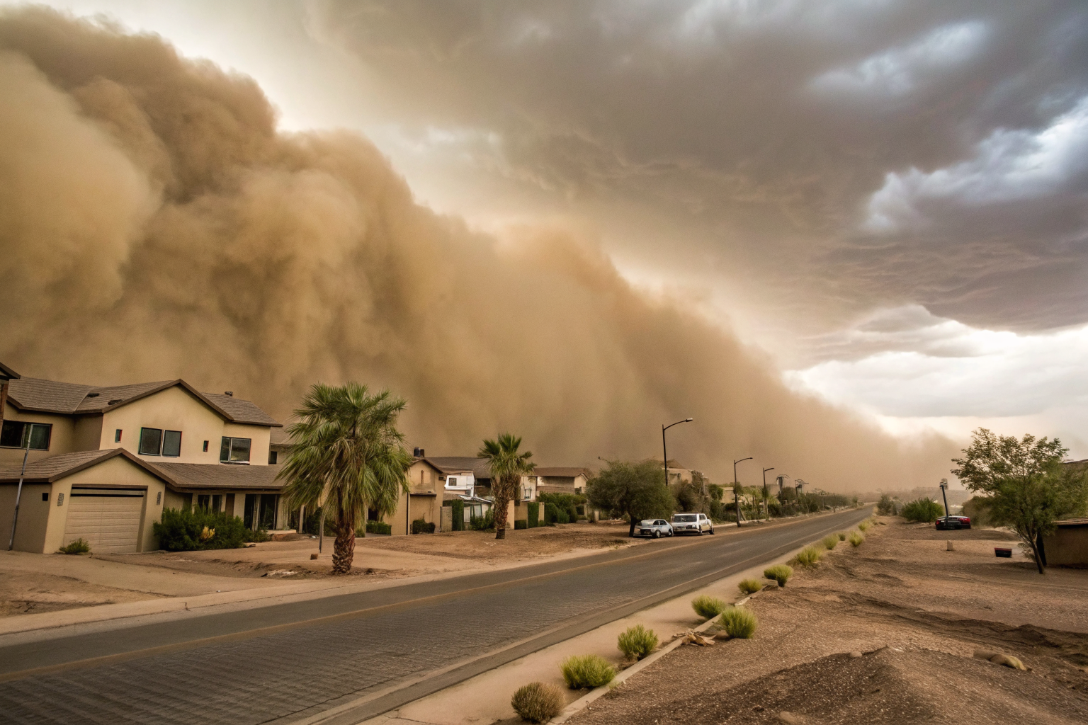 Dust storm over Arizona homes depicting dust storm exclusion.