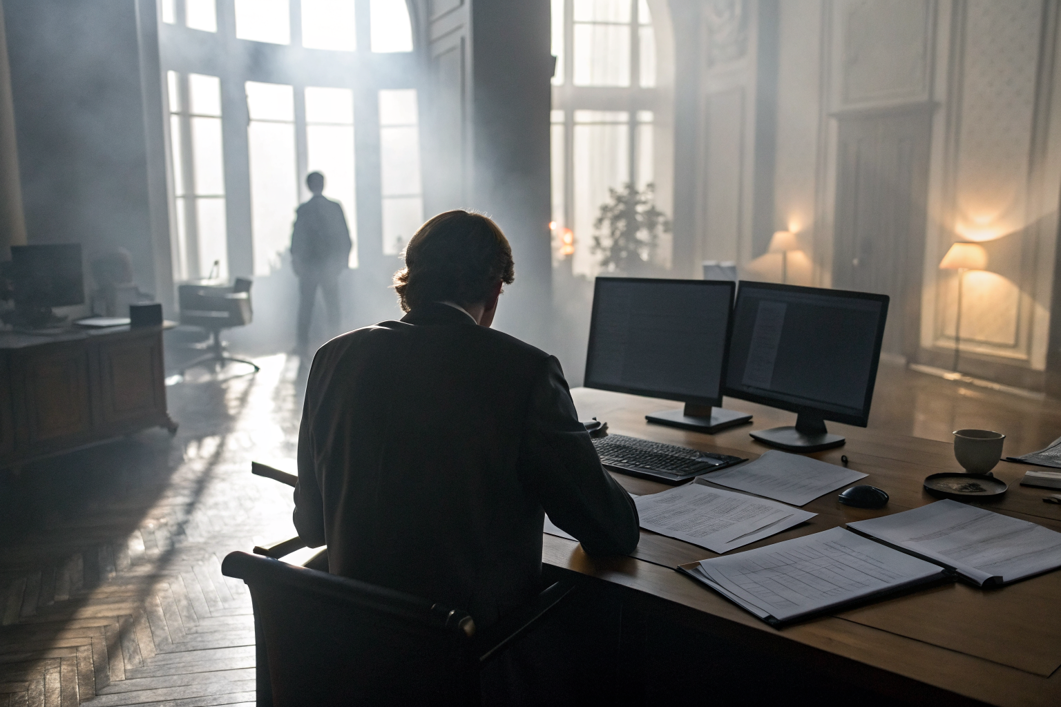 Person reviewing policy documents with checklist and timer in office setting.