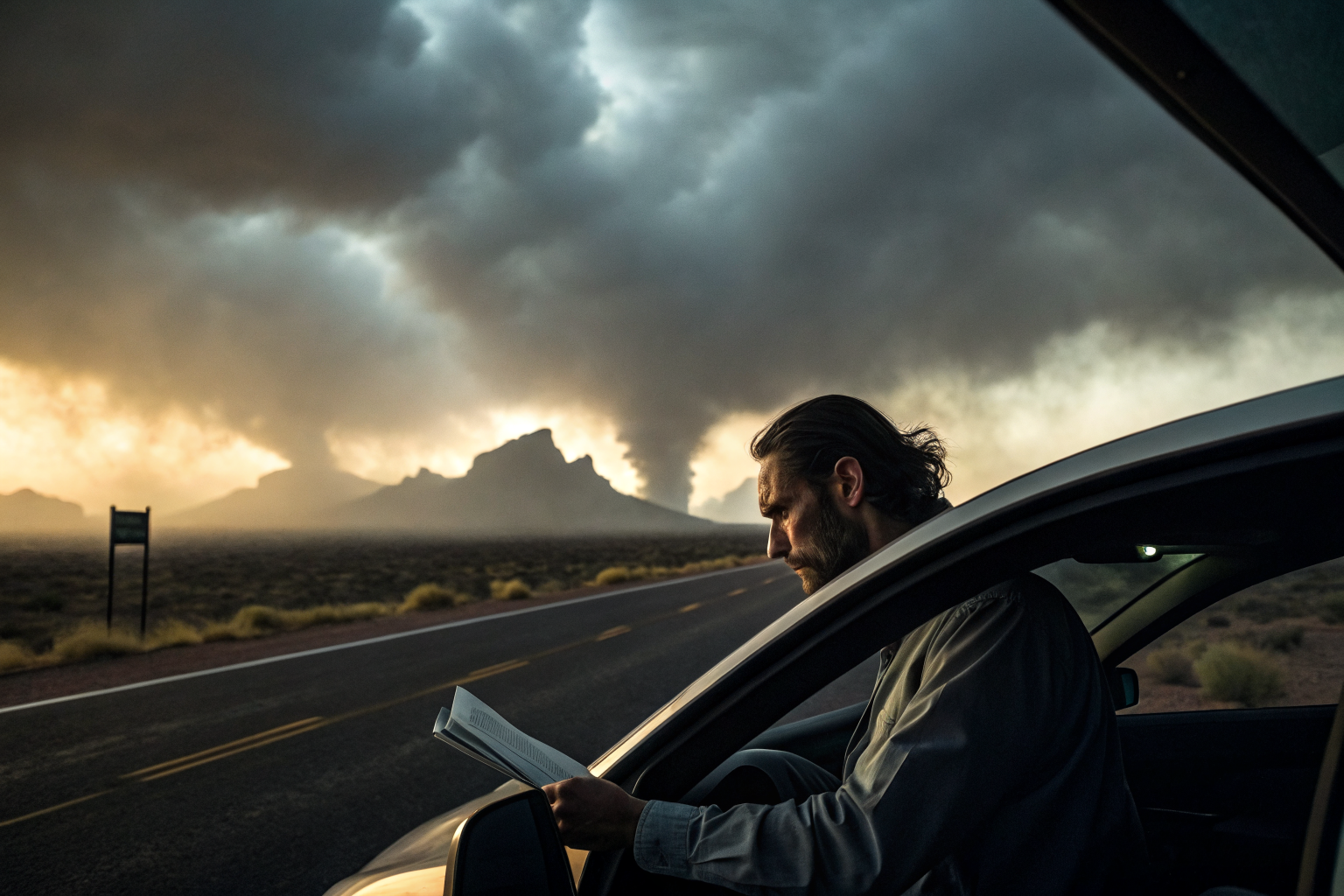 Driver on Arizona highway with documents about liability coverage.