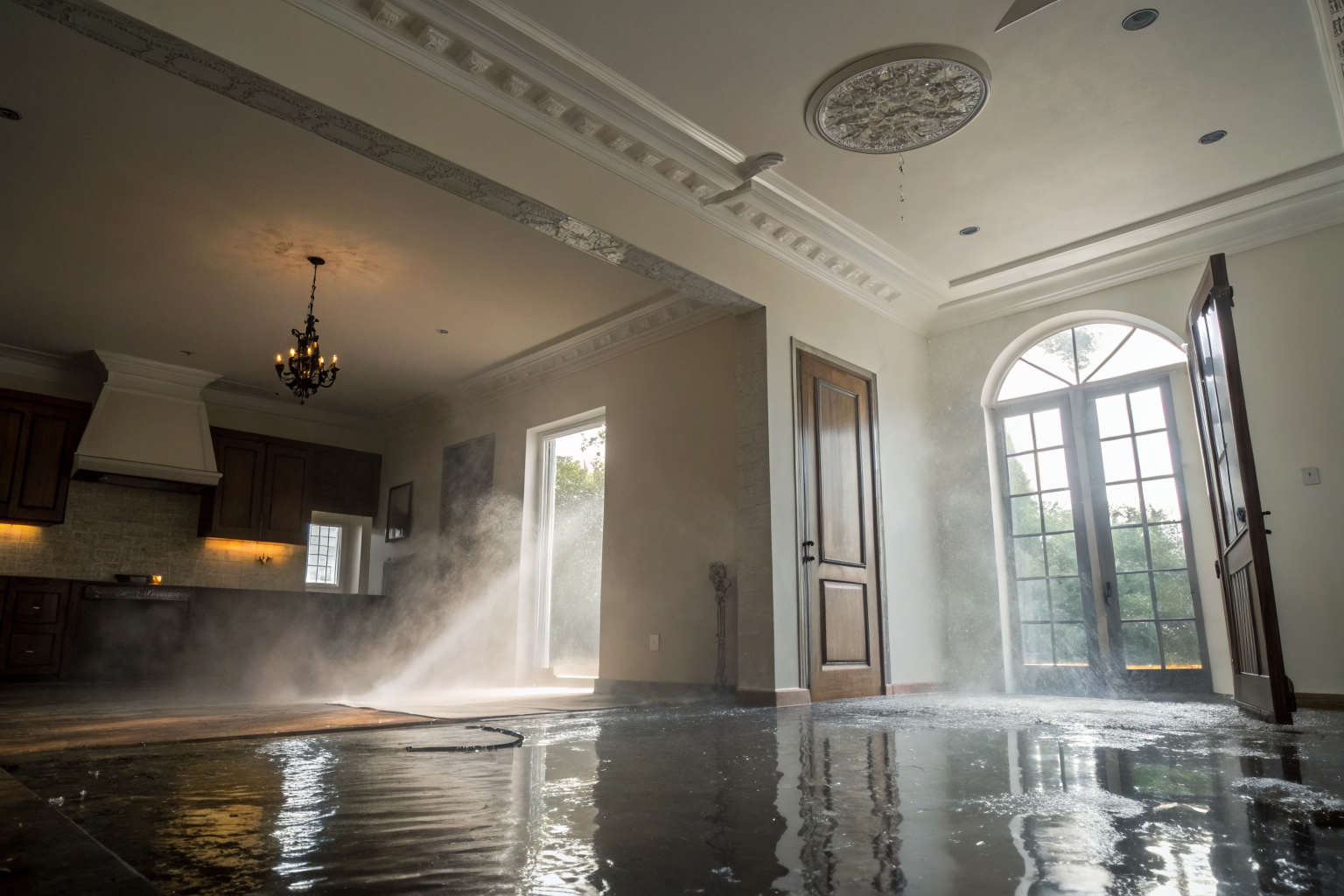 Home interior with subtle water stains, suggesting hidden water damage.