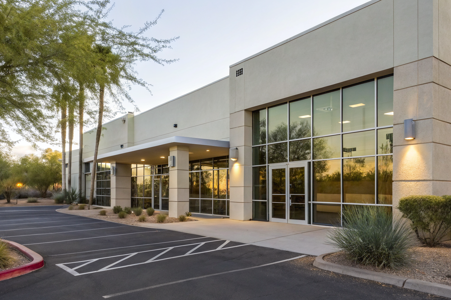 Exterior of Gebhard Agency's Mesa office building with clear signage.