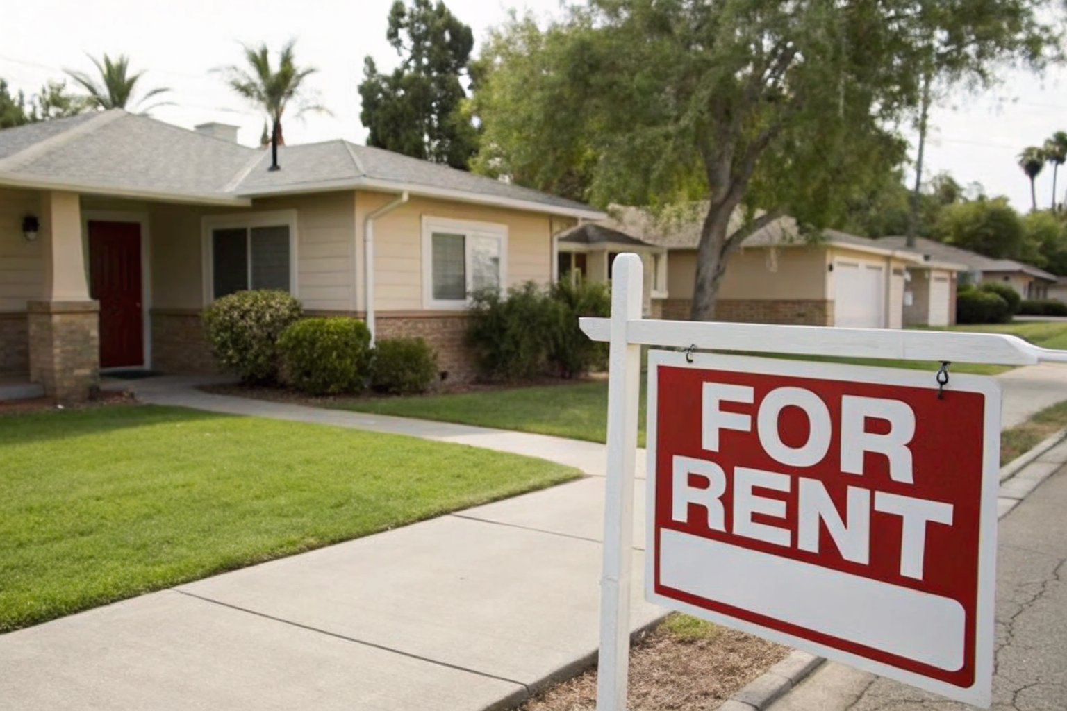 Residential property in Tempe with a 'For Rent' sign in front.