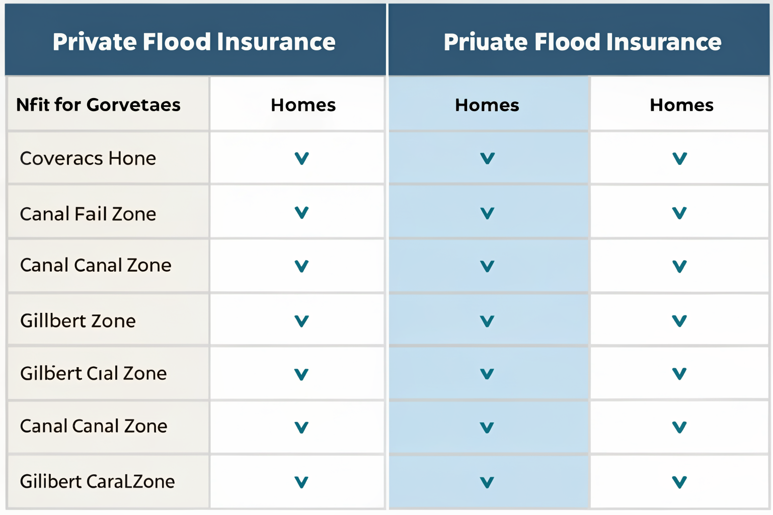 Comparison chart of NFIP vs. private flood insurance for canal-zone homes.