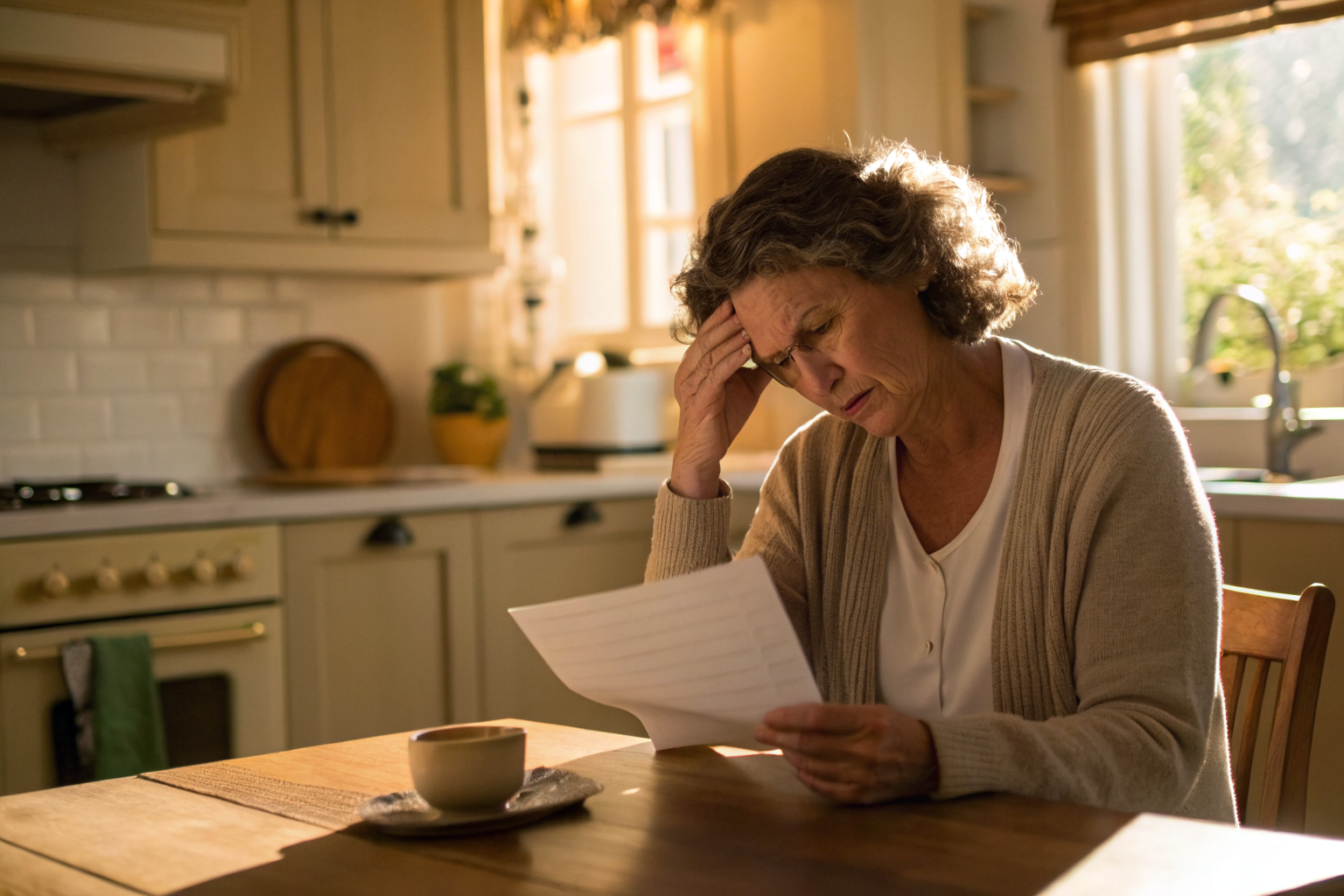 Homeowner reading a non-renewal letter, looking confused.