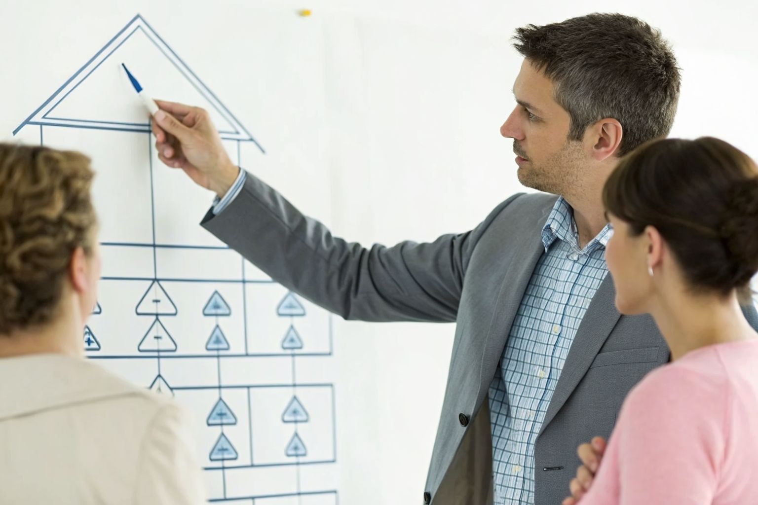 Agent explaining percentage deductibles with a visual chart.