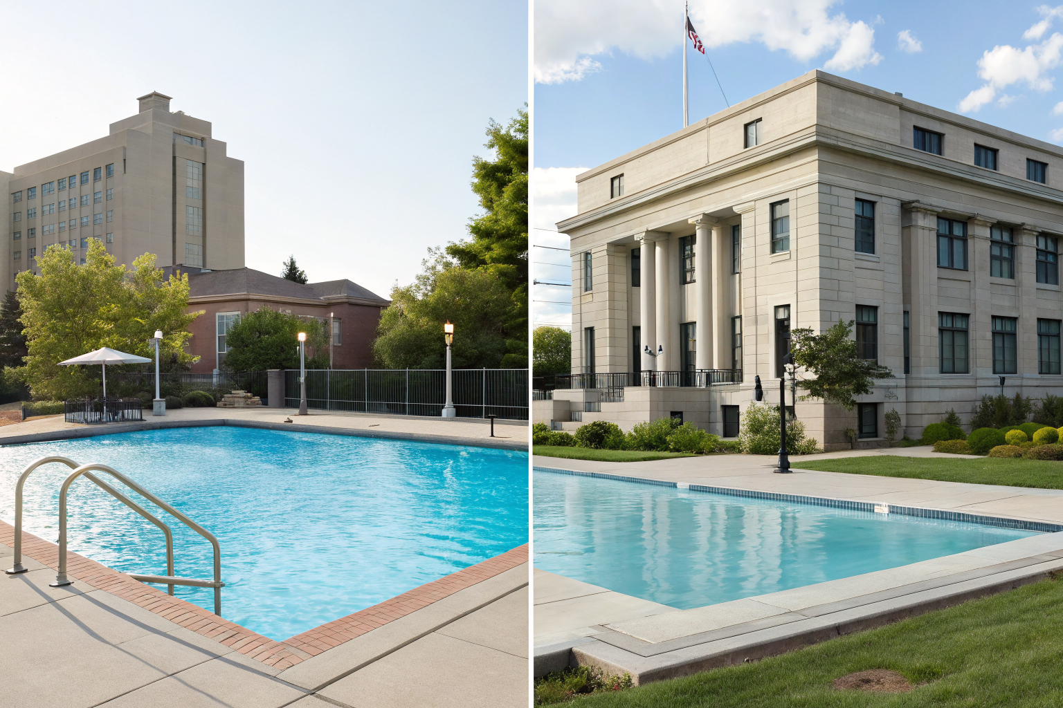 Municipal office and residential pool highlighting STR preemption and safety laws.
