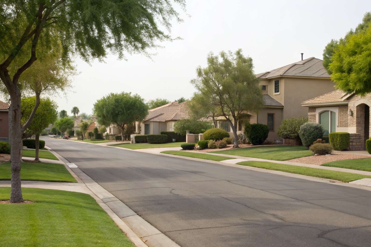 Phoenix suburb street with residential houses and local environment.