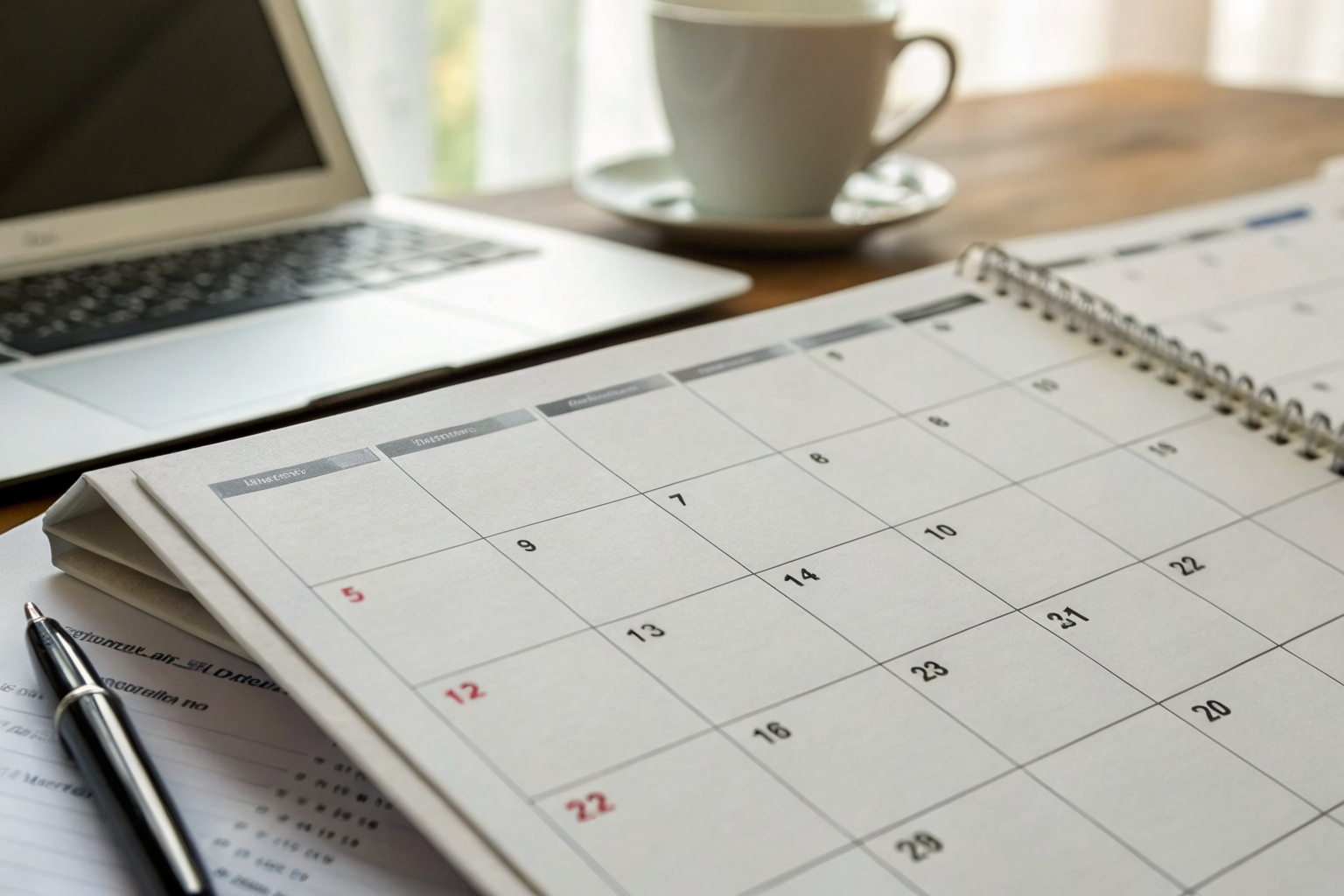 Calendar with insurance renewal date and bill showing raised deductible.