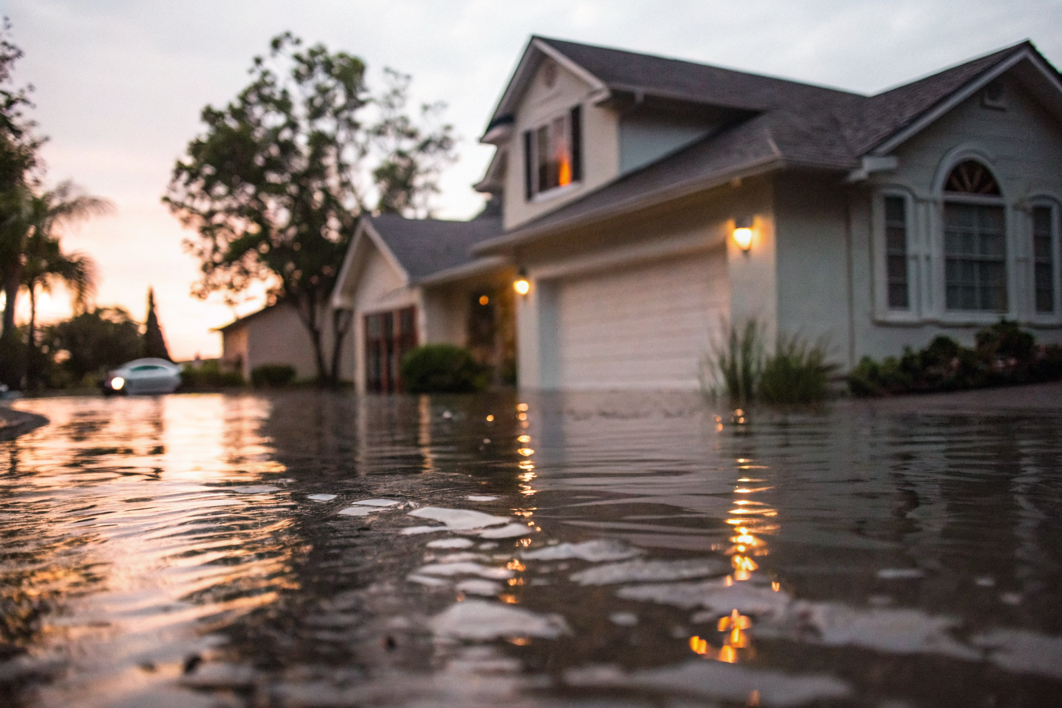 Floodwaters entering a suburban home.