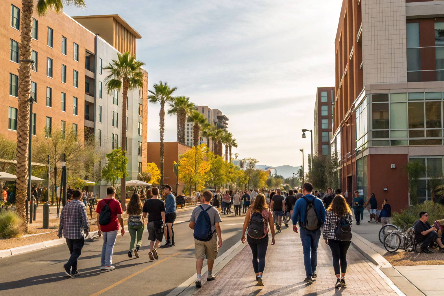 Students walking near ASU campus and rental apartments.