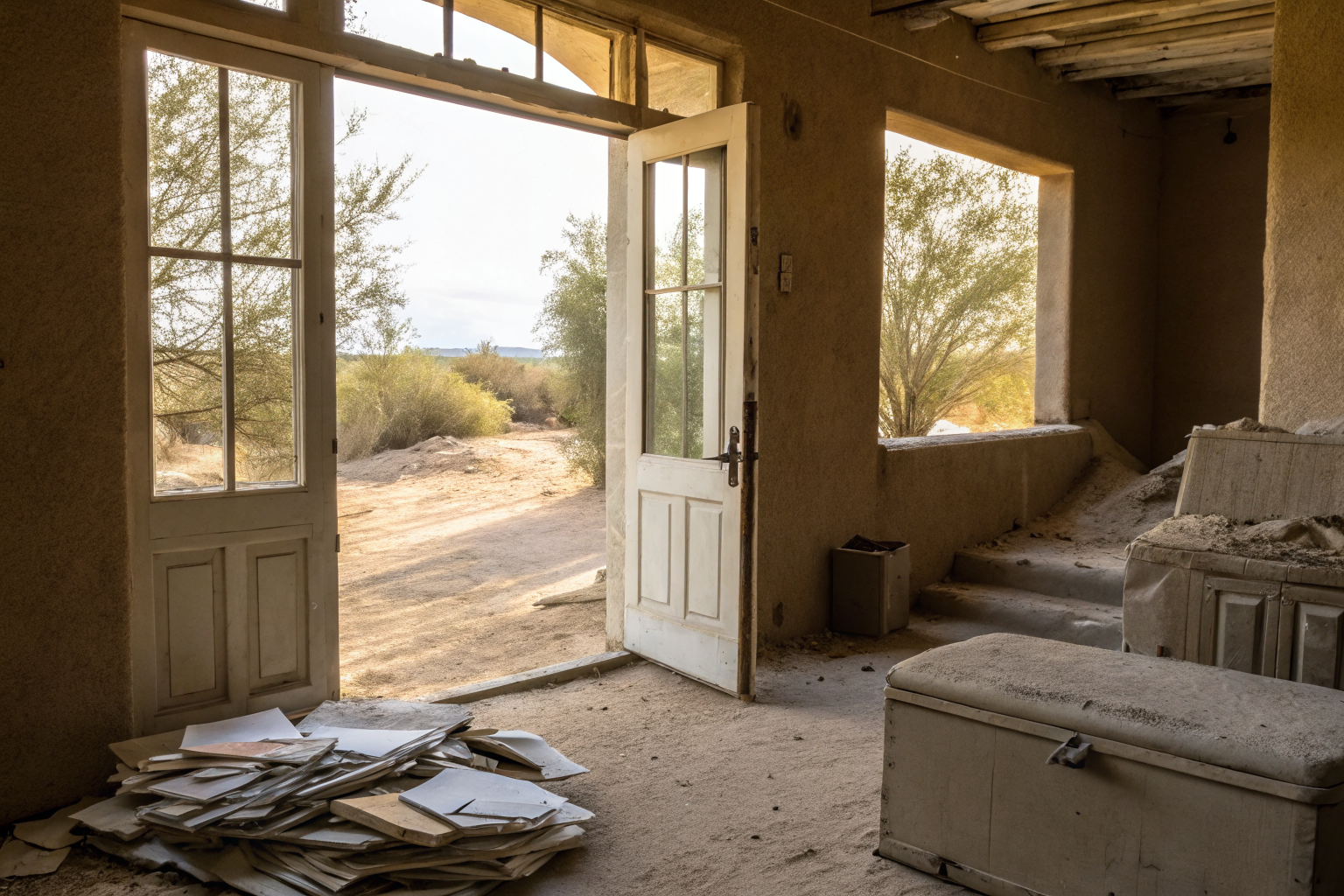 Vacant Arizona home with dust and uncollected mail, illustrating vacancy clause.