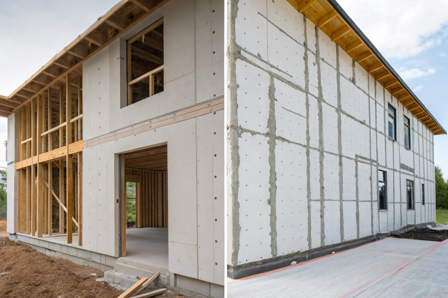 Building section showing exterior coverage versus interior exposure.