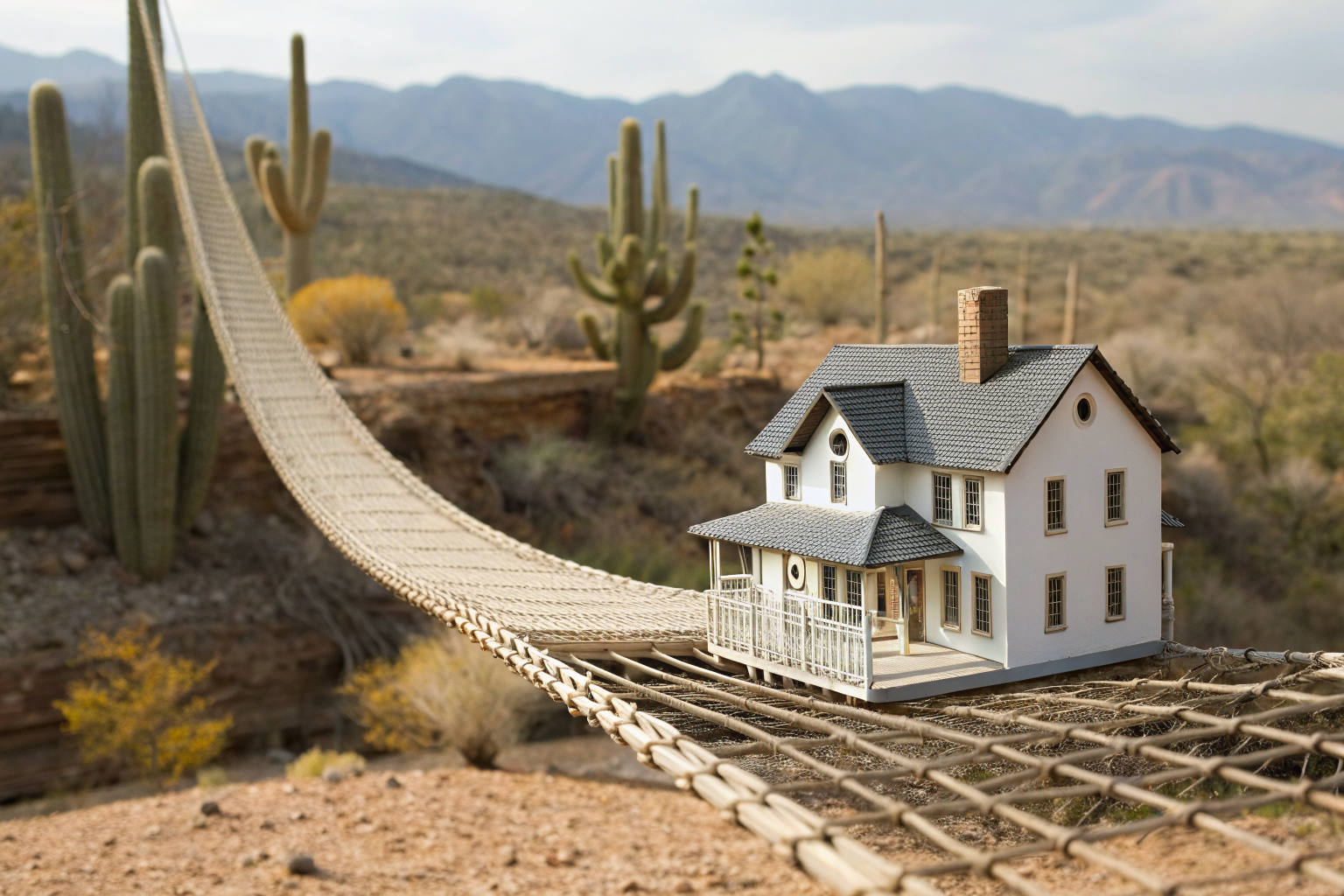 Safety net beneath house, symbolizing comprehensive insurance coverage.