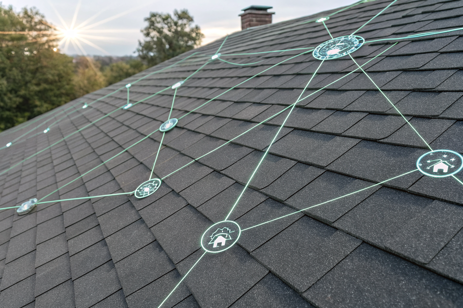 Network graph of roof types connecting to insurance premium nodes.
