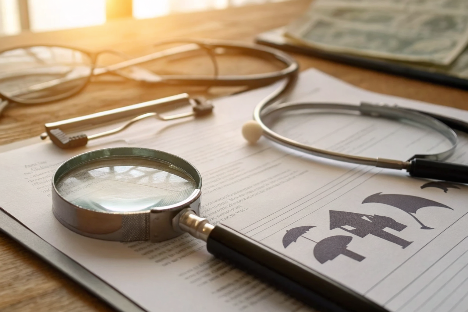 Preventive medicine metaphor with insurance documents and coverage gap analysis.