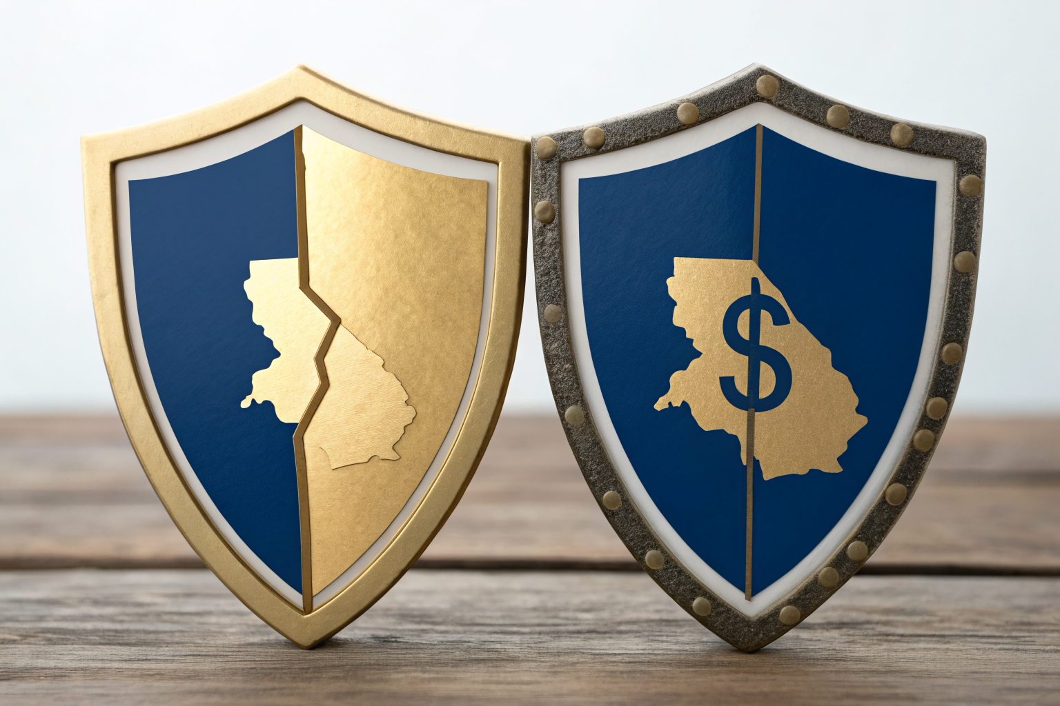 Split-screen insurance shield comparison, showing basic vs higher coverage.