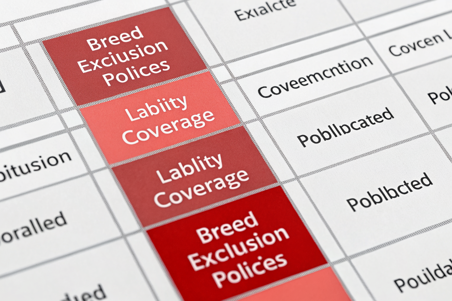 Technical diagram of breed exclusion lists in insurance policies, highlighting liability coverage limits.