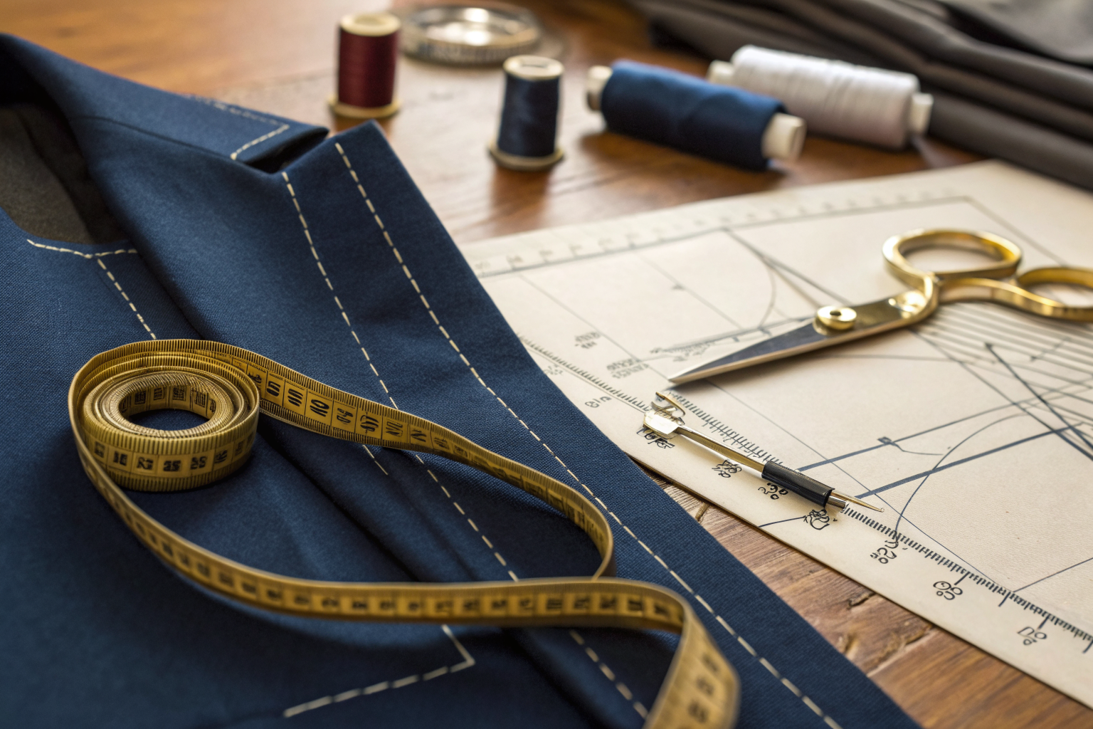 Illustration of a tailor's workshop with insurance policies and UM/UIM selection.