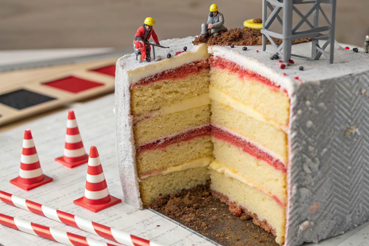 Stop-work order visualized as barriers across a business, highlighting compliance penalties.