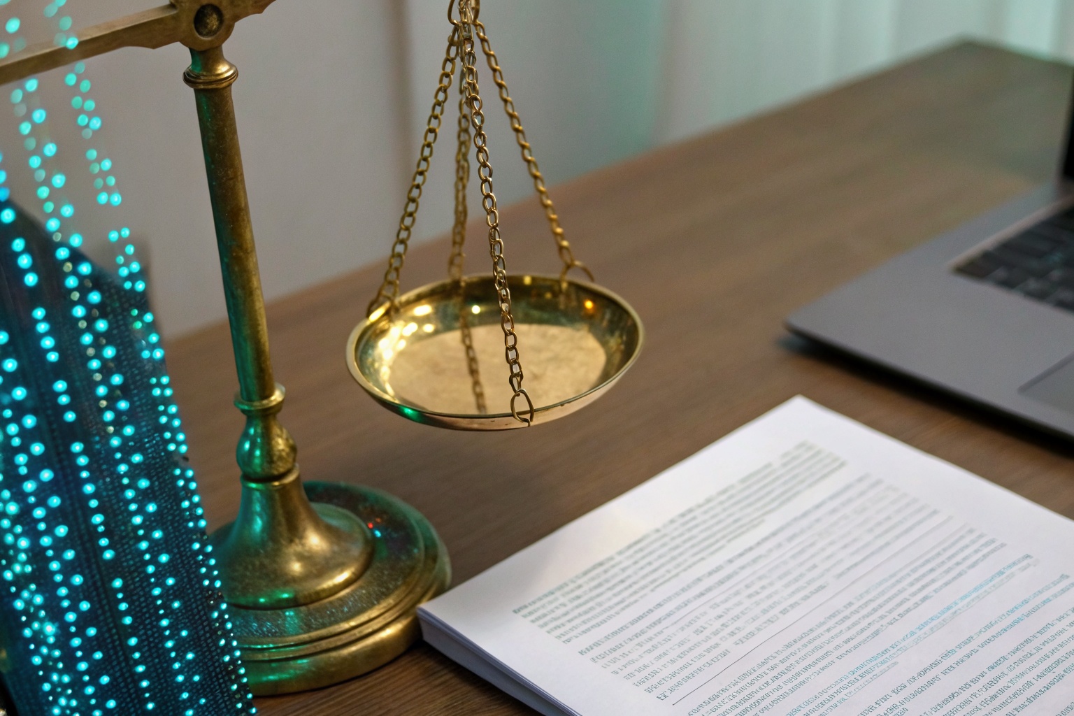 Digital scale with binary code and insurance policy for premium analysis.