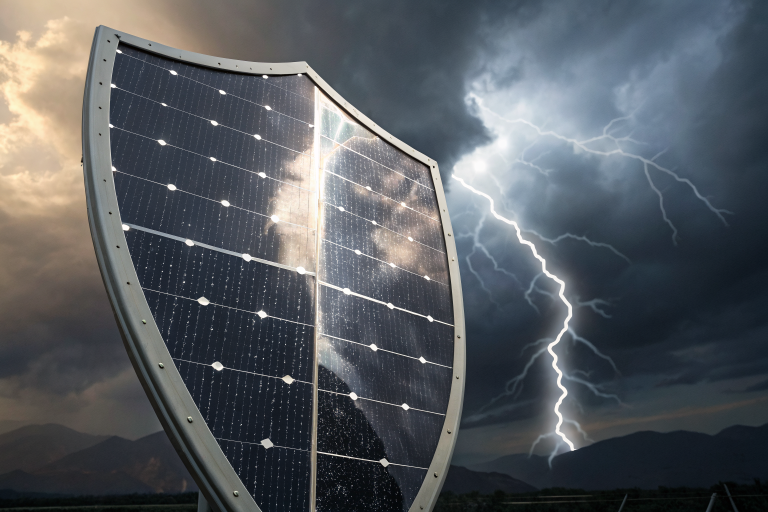 Shield of solar panels protecting against hailstorm