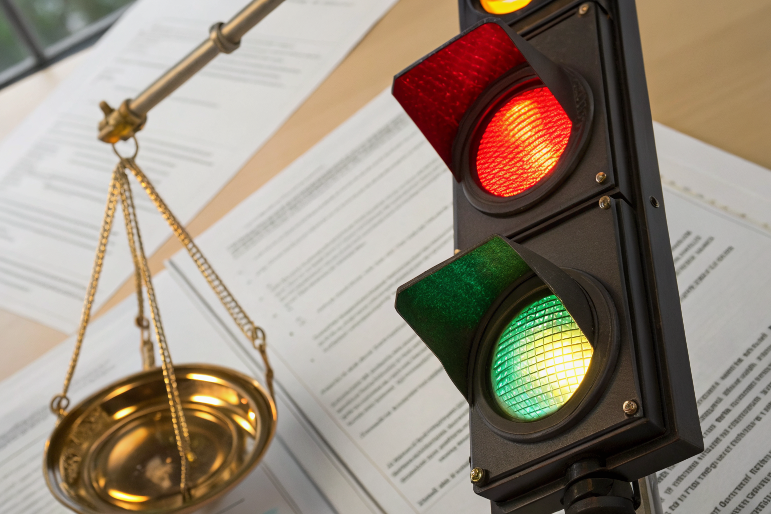 Traffic light system with claim denial and policy rescission symbols.