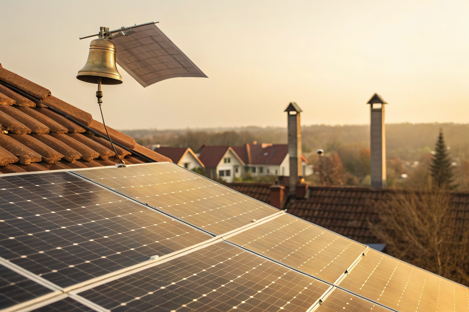 Conceptual art of rooftop solar panels with insurance document, highlighting disclosure importance.