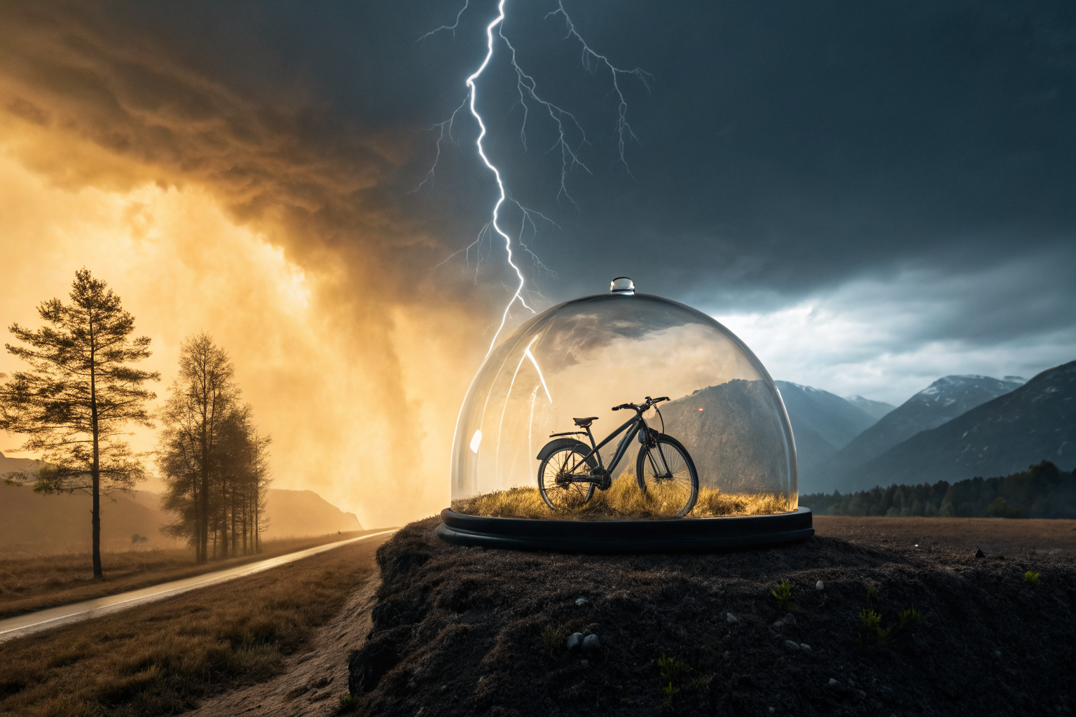 E-bike protected under insurance with a glowing fault line symbolizing coverage division.