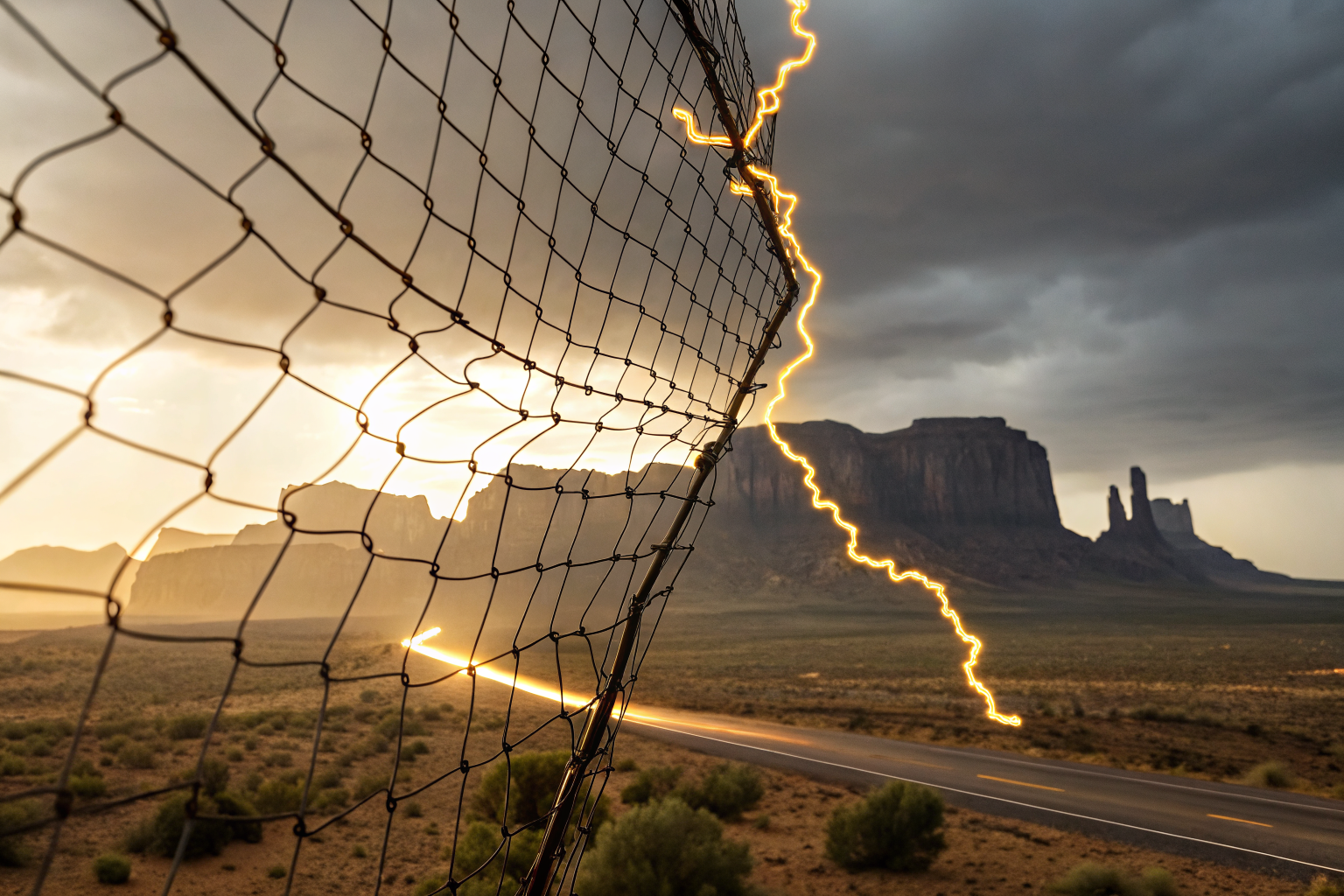 Cinematic depiction of an incomplete safety net over Arizona's desert, symbolizing insurance gaps.