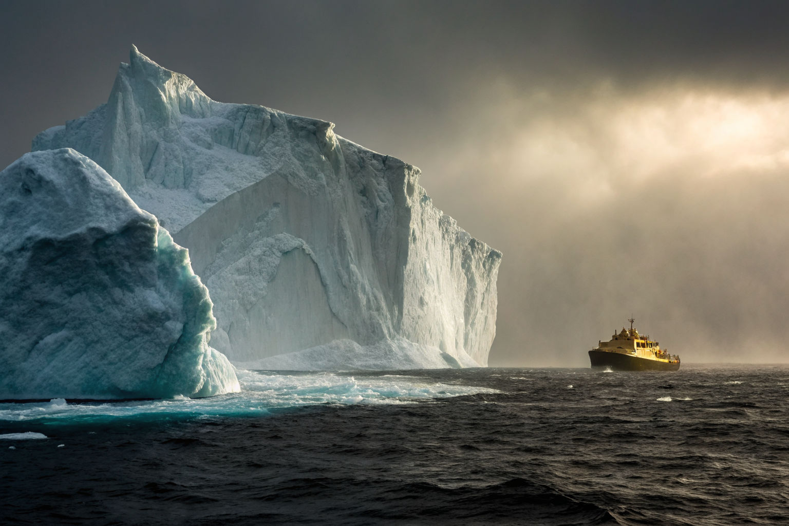 A cinematic visualization of an iceberg metaphor for hidden insurance risks.