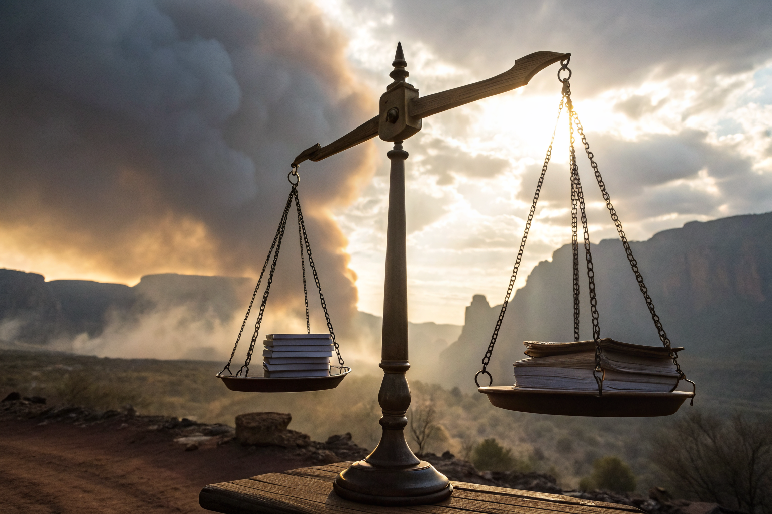 Dramatic balance scale representing conflict between individual claims and aggregate data in insurance rate hikes.