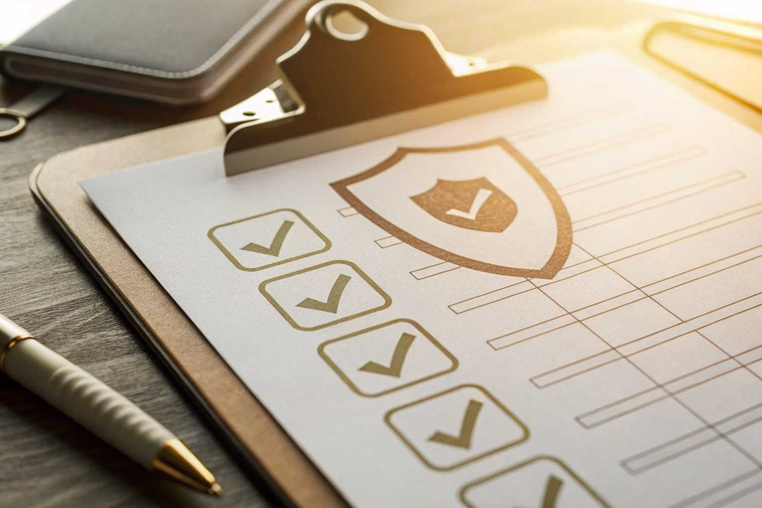 Checklist with shield icon, showing steps to fix insurance coverage gaps and STR disclosure.