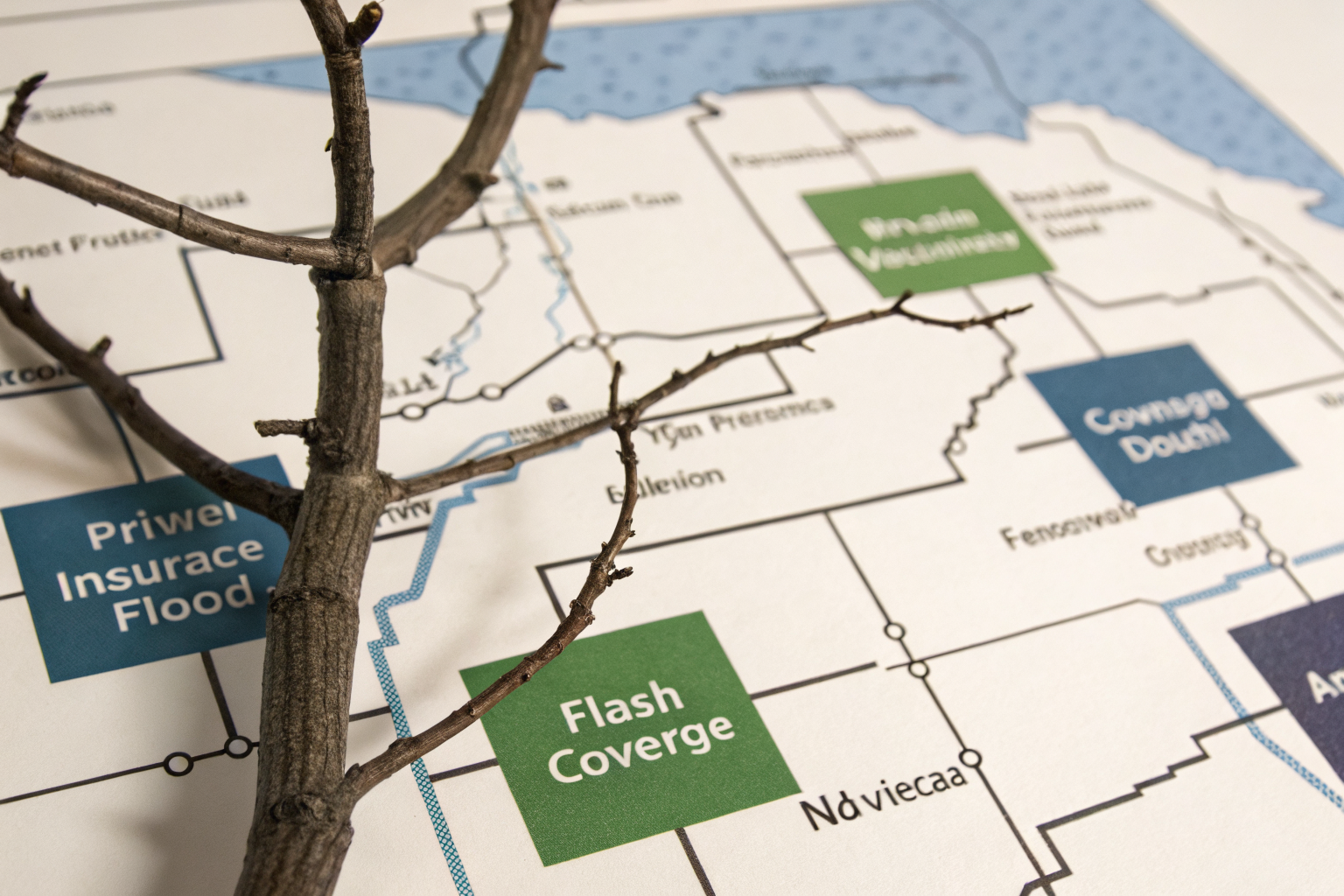 Decision tree diagram of flash flood coverage options overlaid on Arizona map.