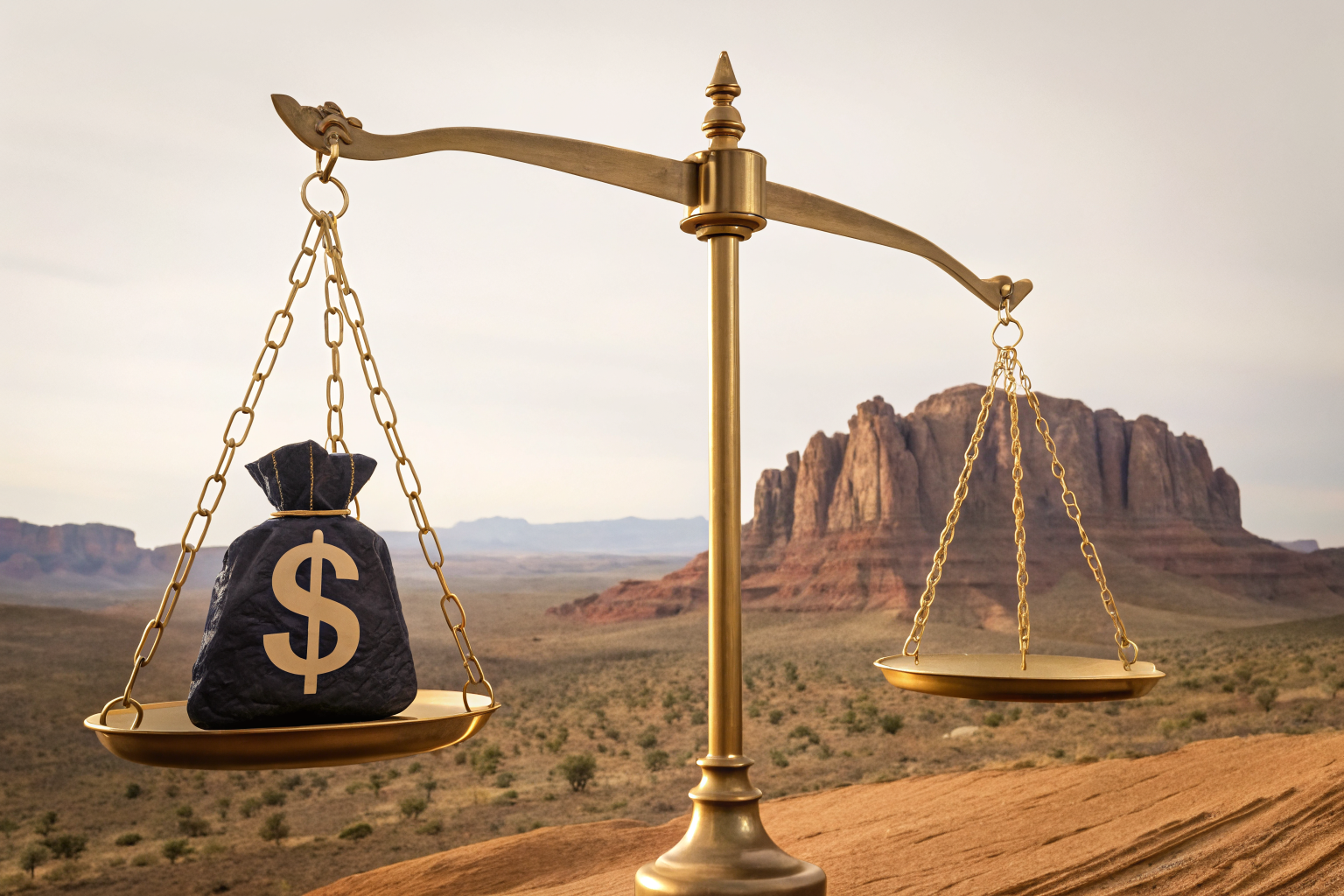 Scales balancing dollar and percentage symbols for deductibles in Arizona.
