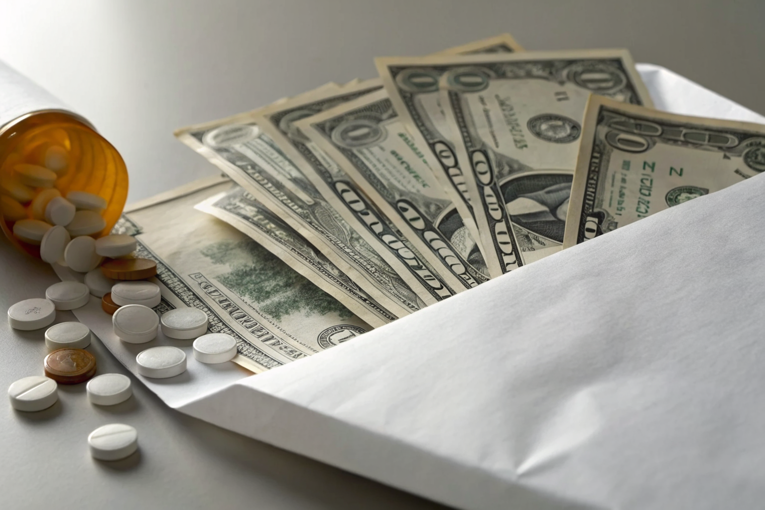 Illustration of overflowing hospital bills against insurance budget limits.
