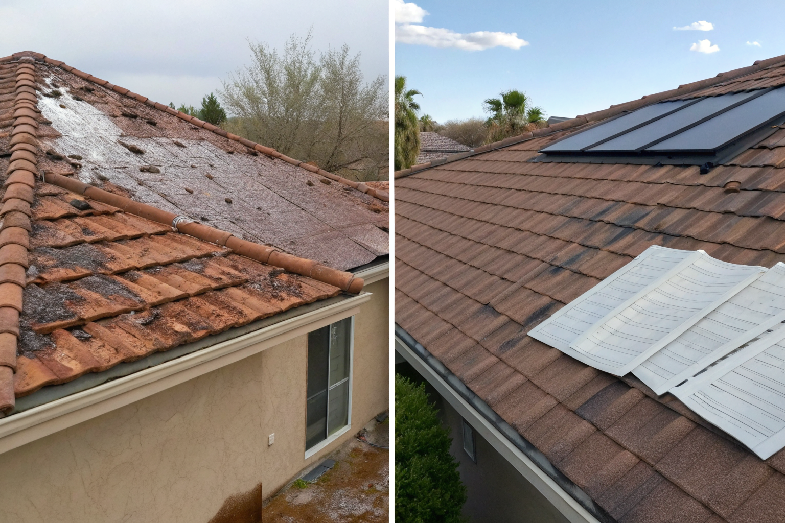 Old vs new roof illustrating ACV and RCV settlements.