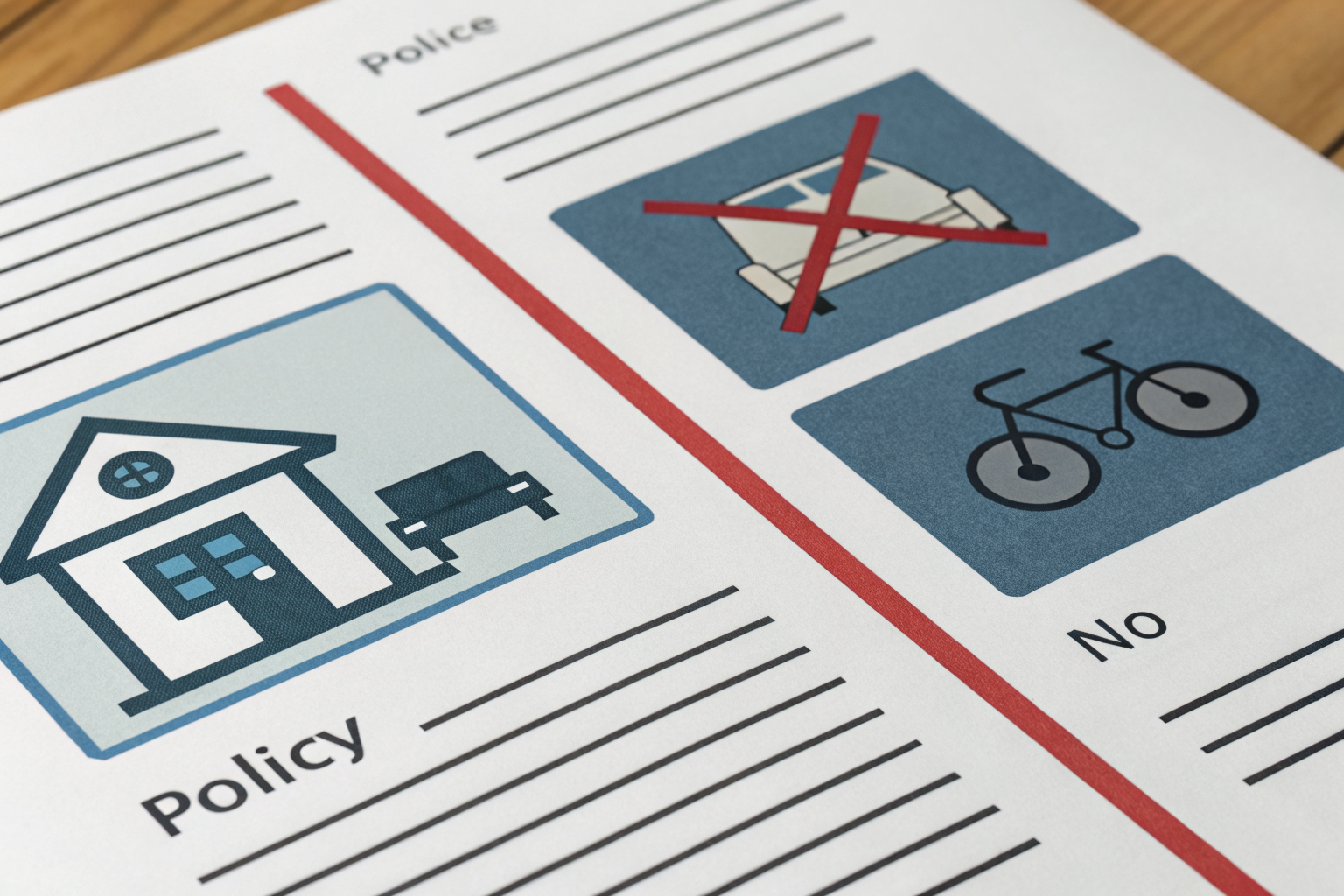 Policy document split showing covered items versus excluded e-bikes.