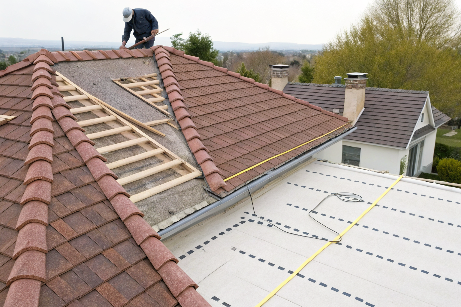 Pre-renewal actions diagram for tile roofs with certification focus.