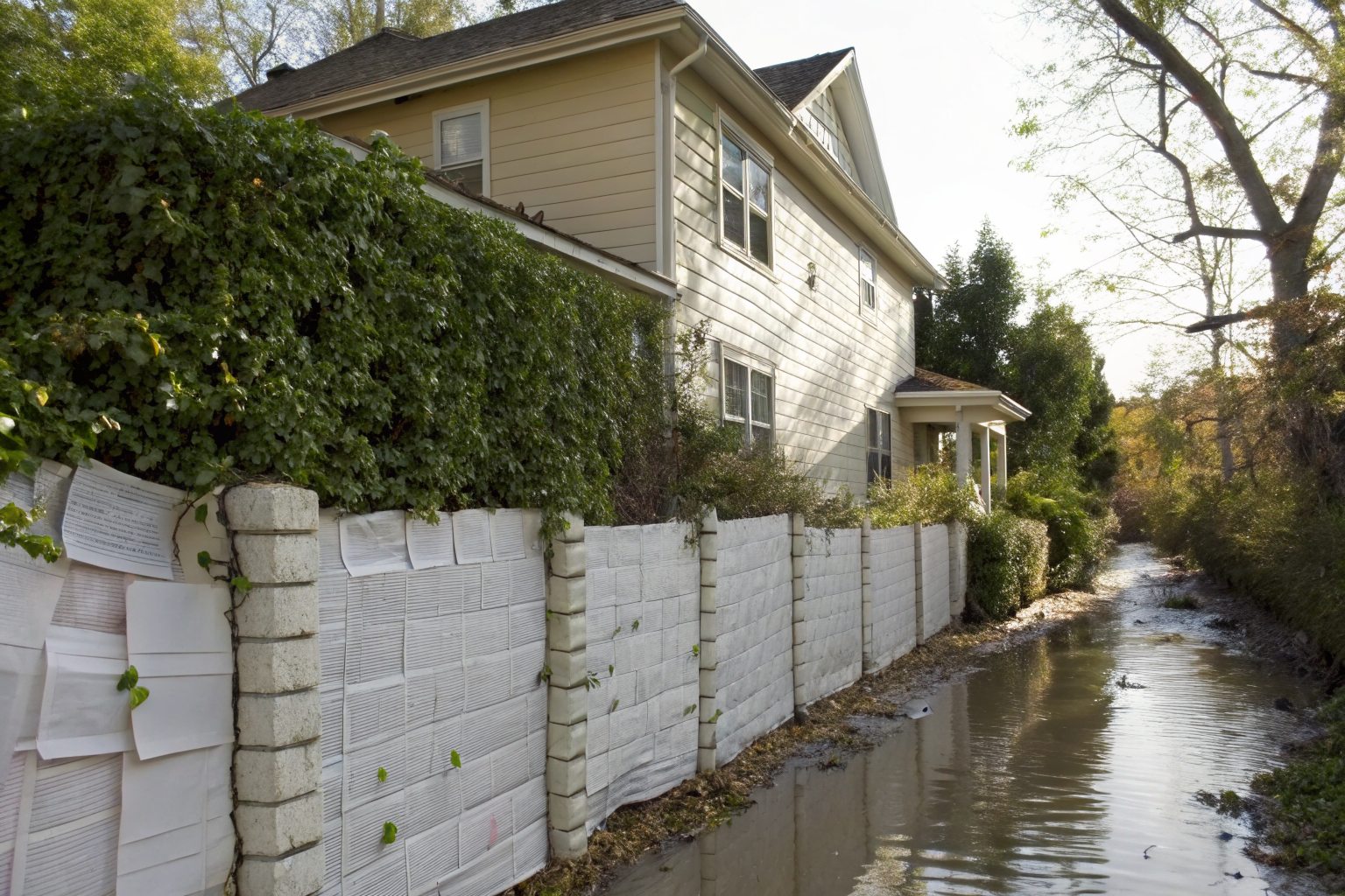 Policy papers as a barrier between damaged and undamaged home.
