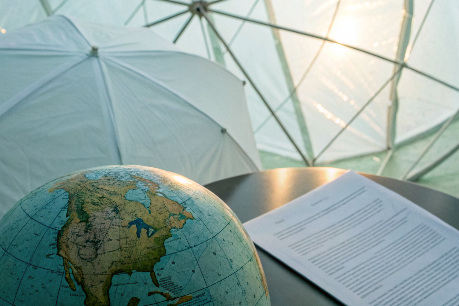Insurance policy with globe overlay, showing global risk transfer and reinsurance.
