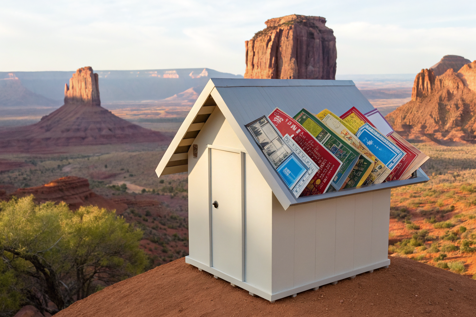 Ticket machine roof with renewal-related tickets against Arizona backdrop.